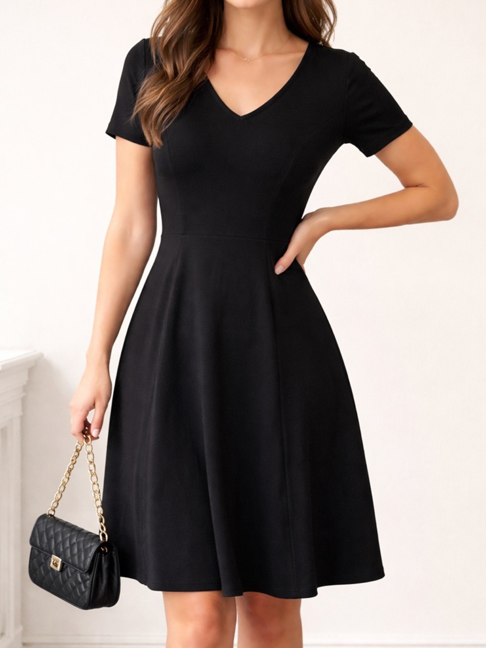 Black V-Neck Fit & Flare Dress – Vince Camuto Size 10